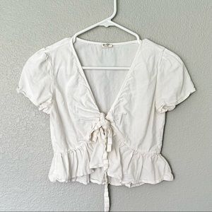 John Galt Boho White Tie Front Ruffle Top